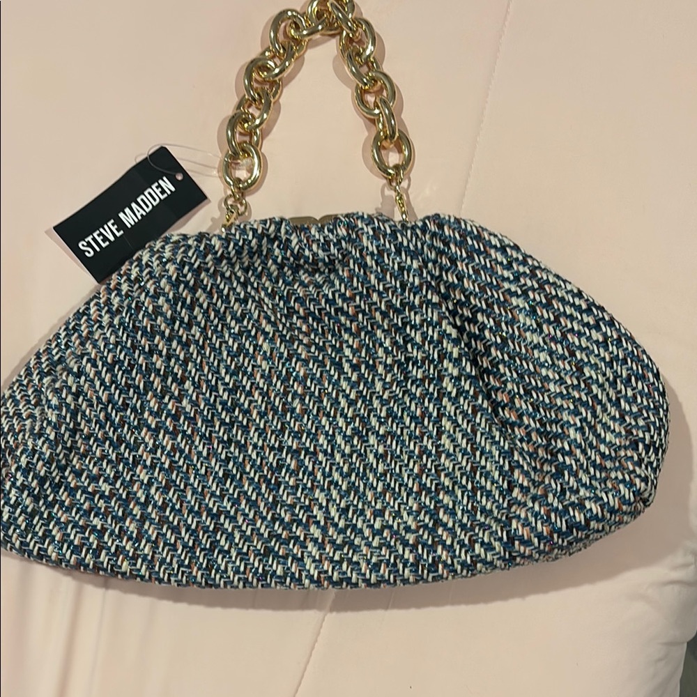 Steve Madden Multicolor Tweed Clutch with Gold Chain